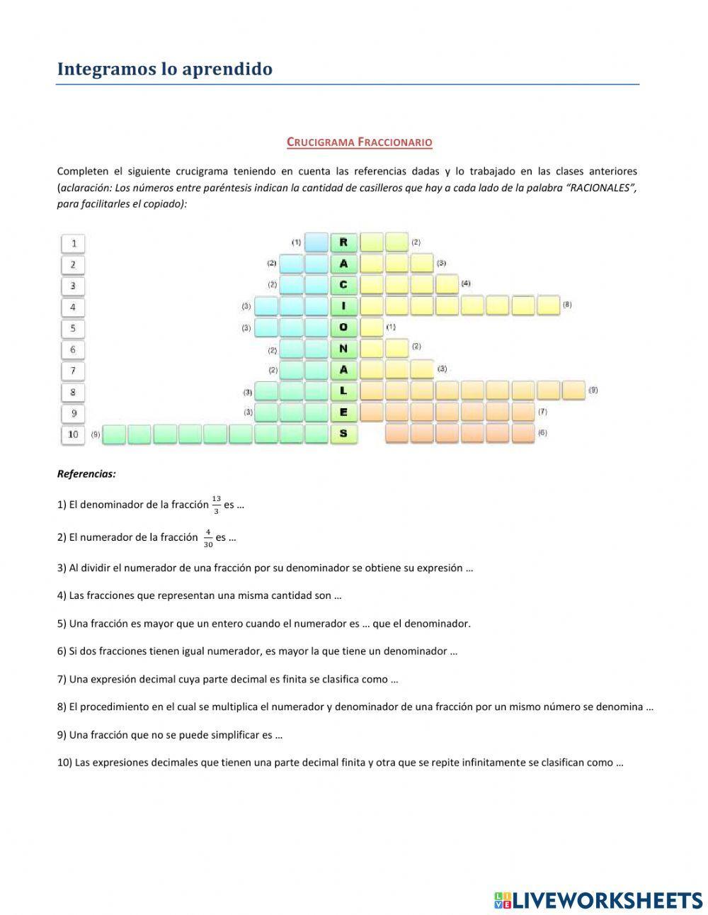 Crucigrama fraccionario