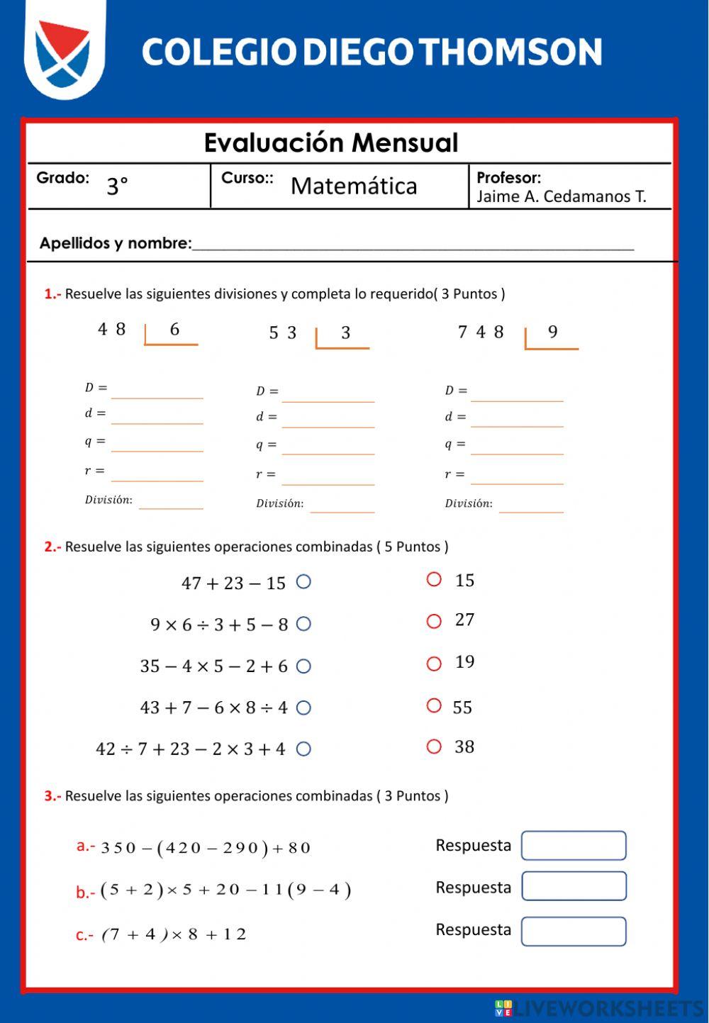 Examen junio 3ero Matemática