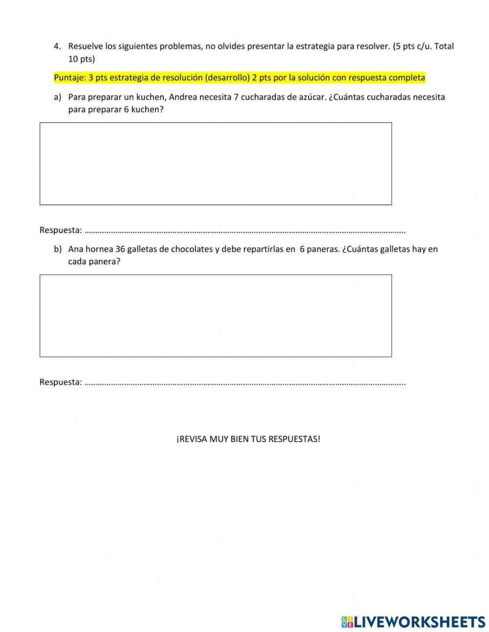 Sumativa de división y multiplicación Sumativa de división y multiplicación