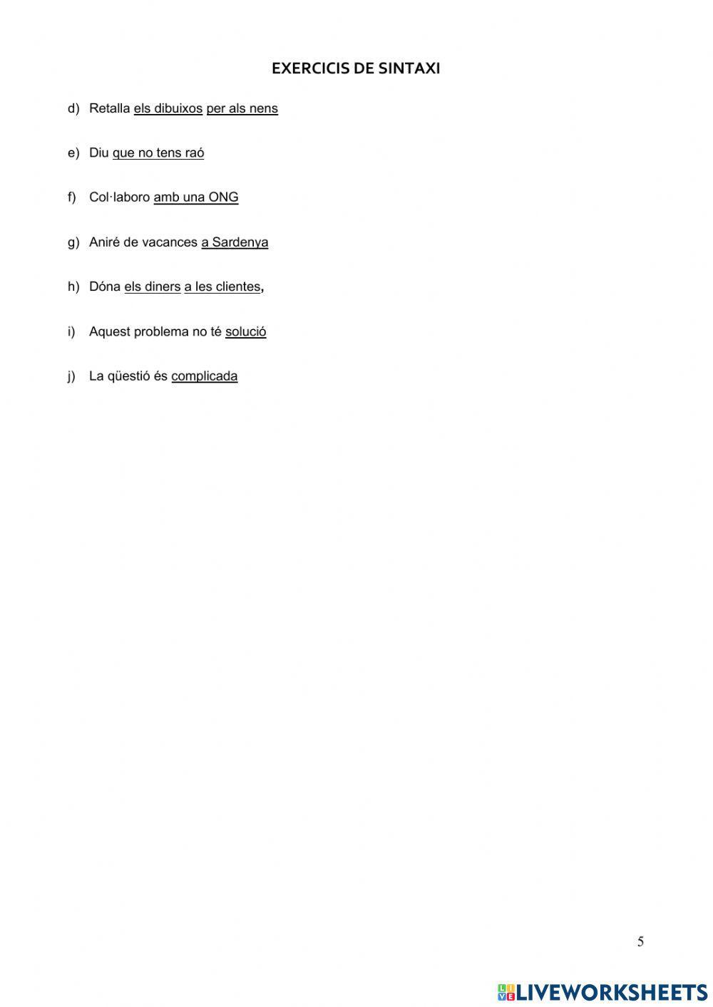 Exercicis funcions sintàctiqes