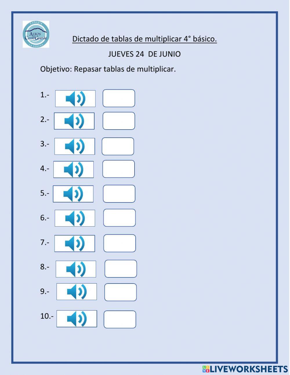 Dictado de tablas de multiplicar
