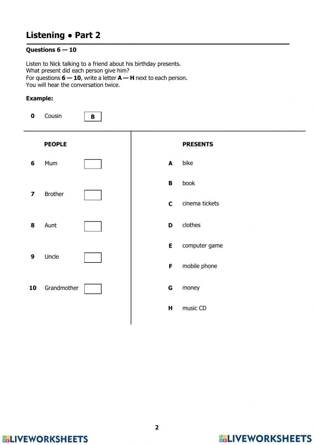 Ket listening part 1-2