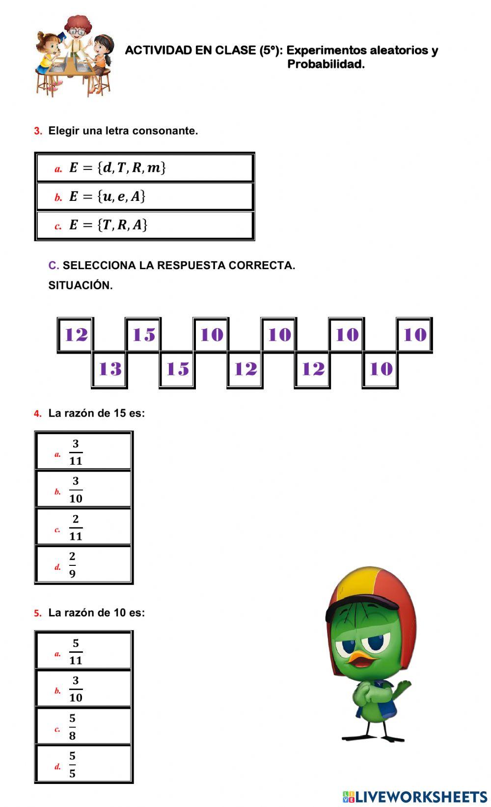 Estadística. Experimentos  Aleatorios y Probabilidad. 5°.