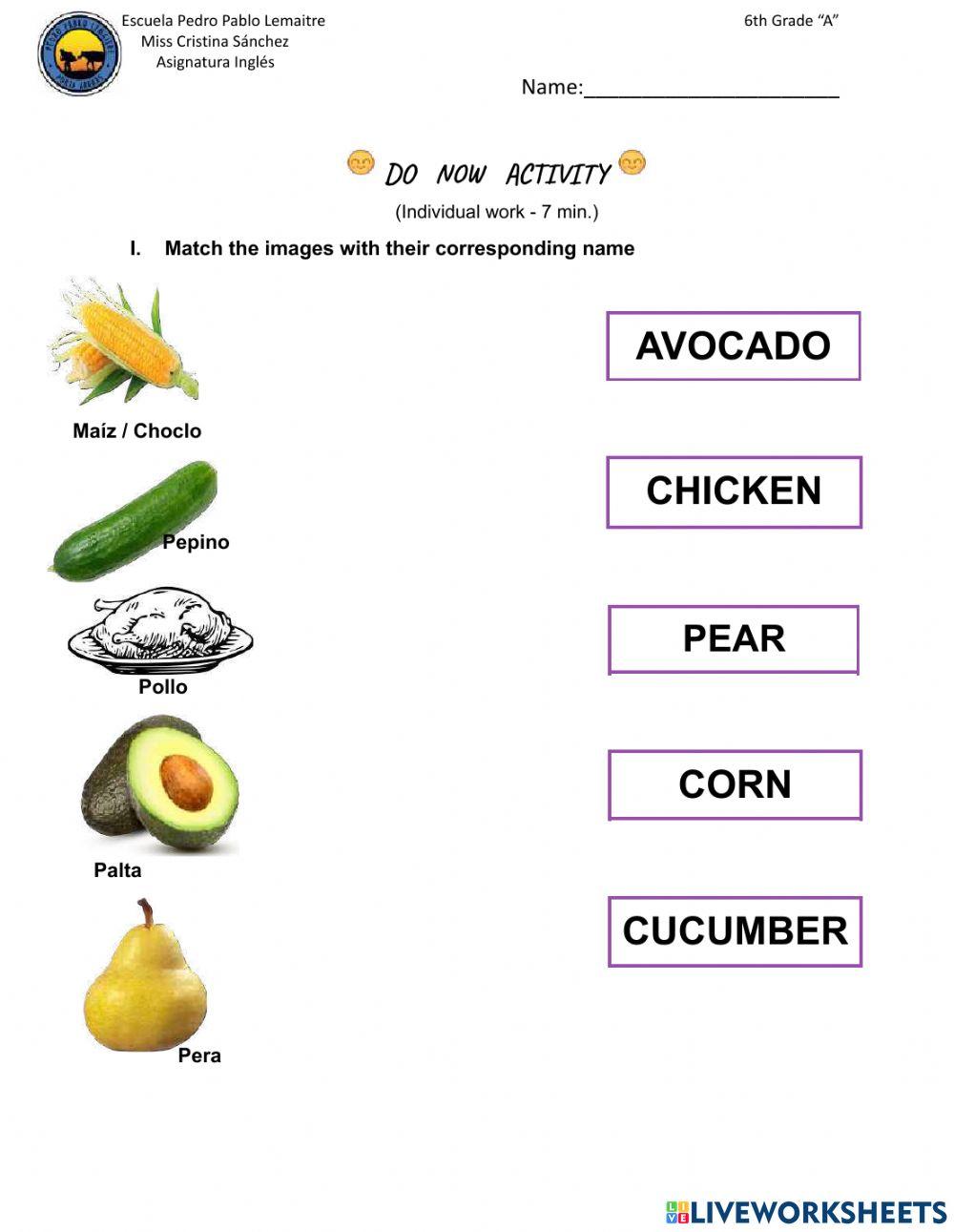 Handout Unit 1: Food and Health 6th Grade -A-