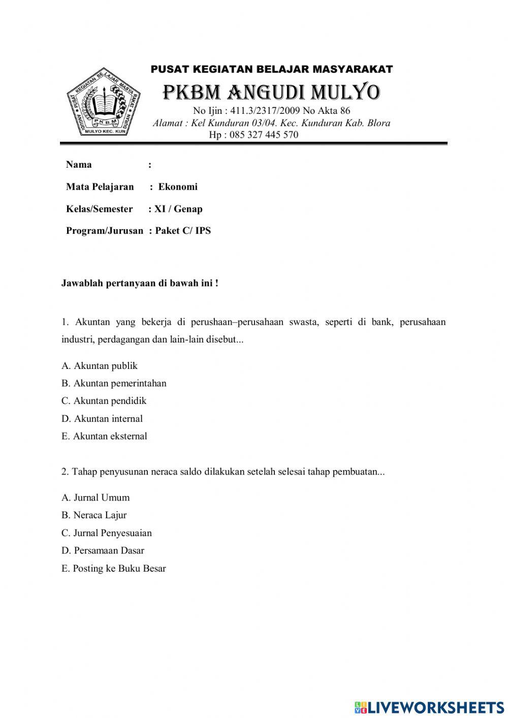 Ekonomi Kelas XI Paket C