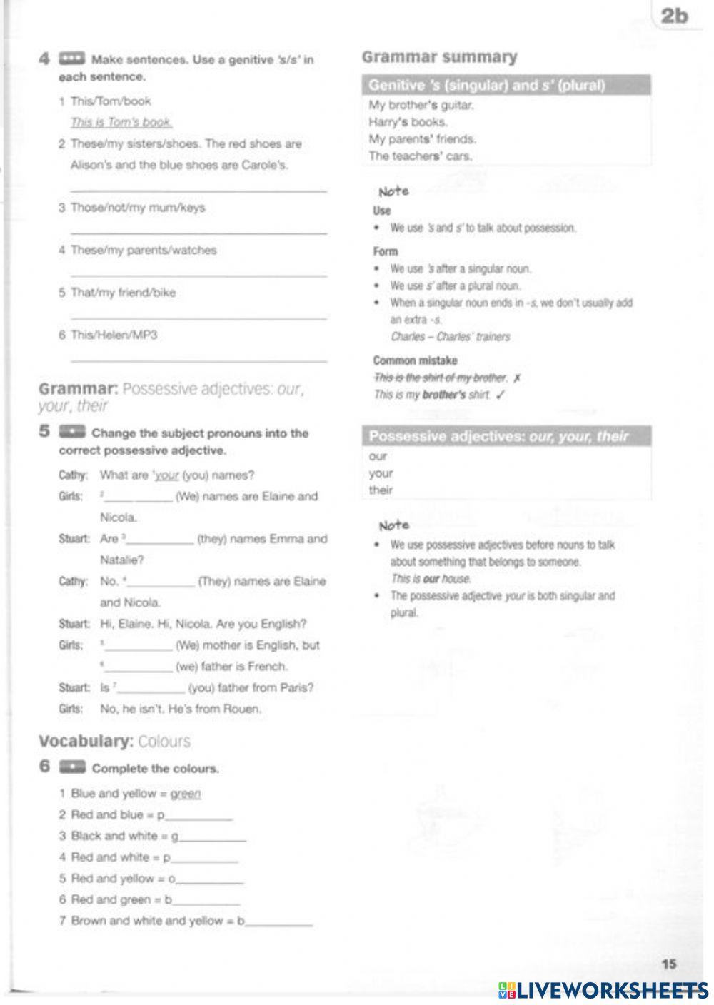 Possessives and colours