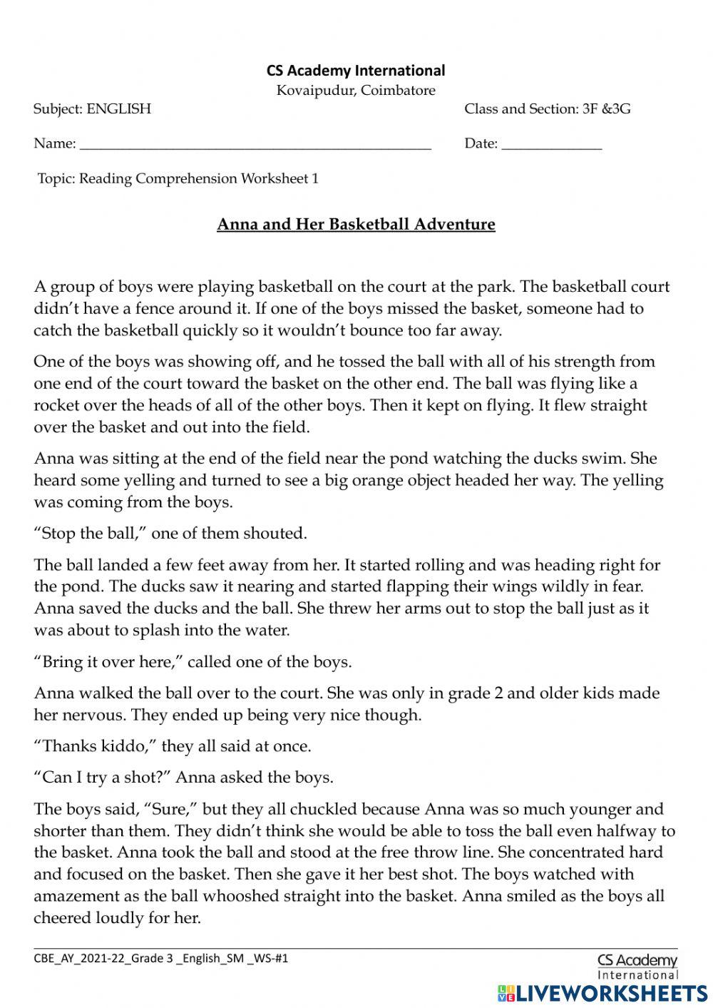Reading Comprehension online exercise for 3 | Live Worksheets
