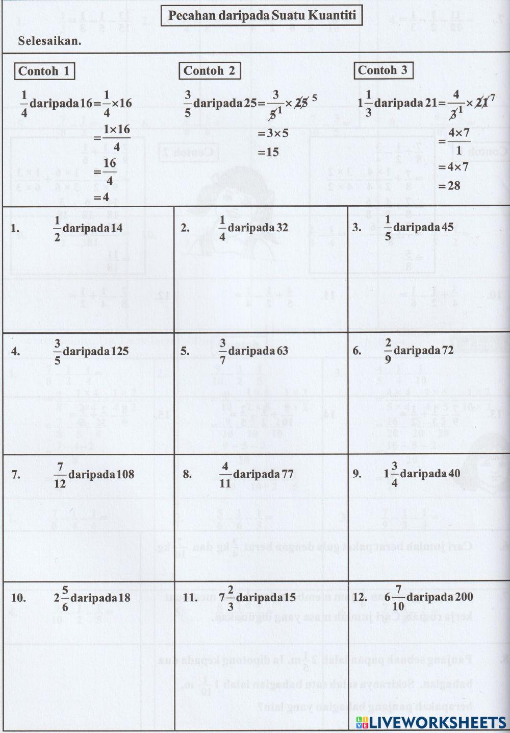 Pecahan daripada suatu kuantiti