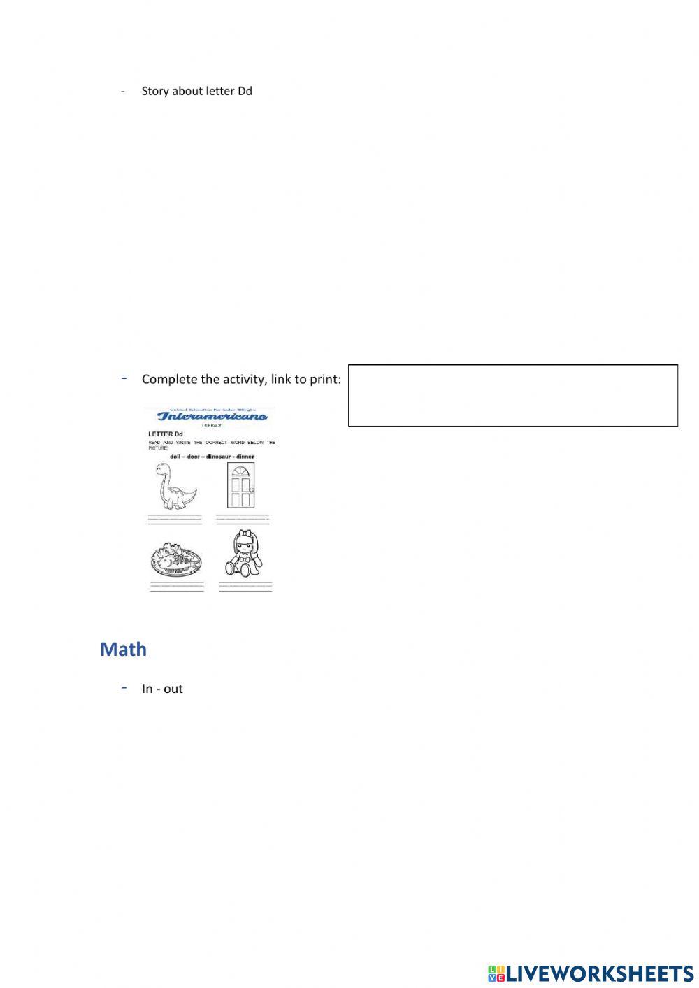 Weekly activities - Preparatory - week 7