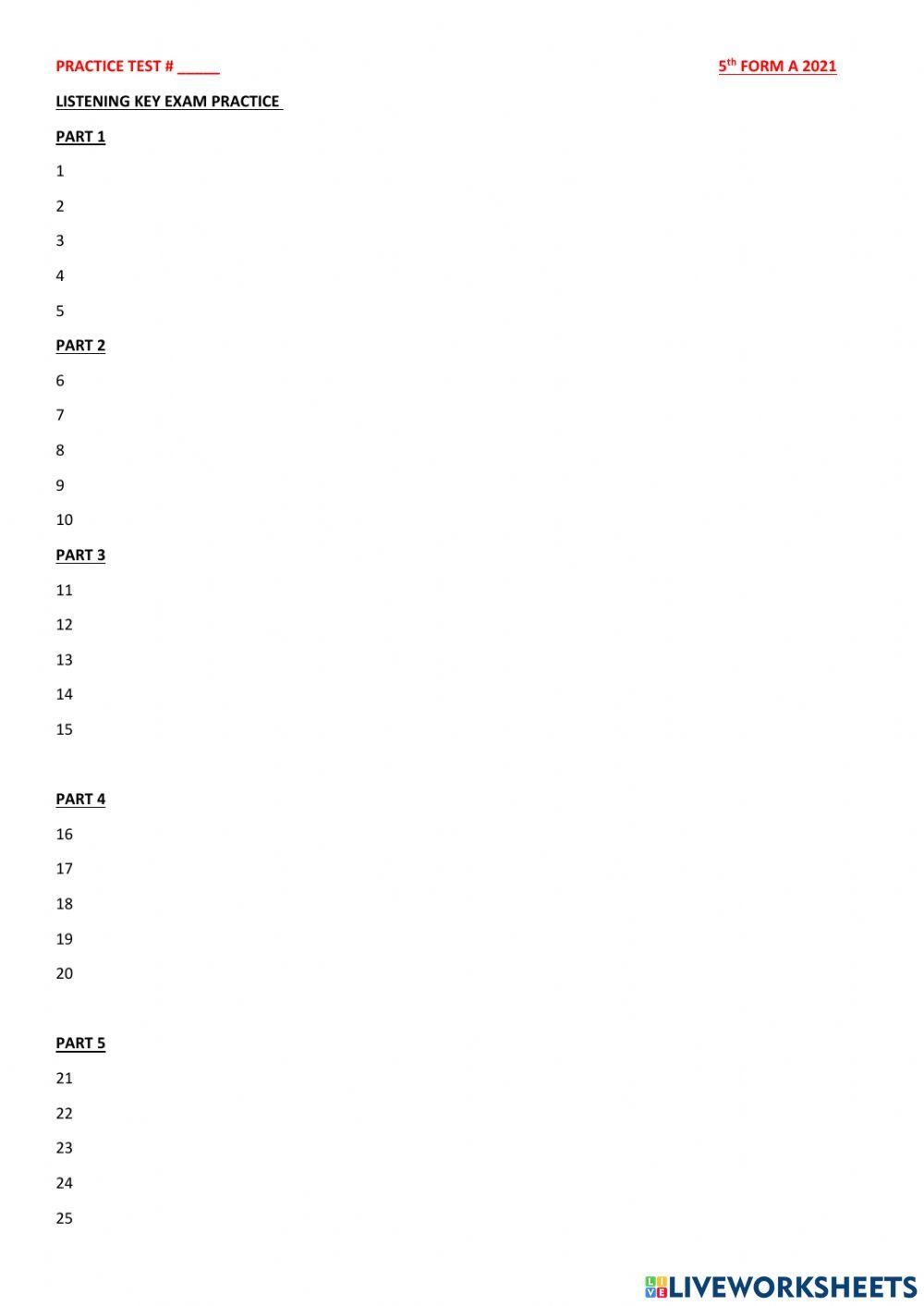 Key practice test 2: listening