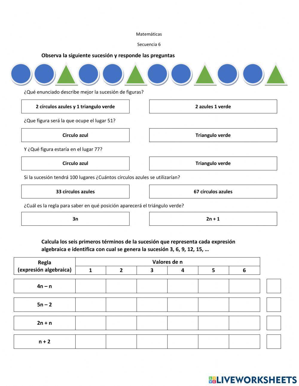 Secuencia 6 Matemáticas