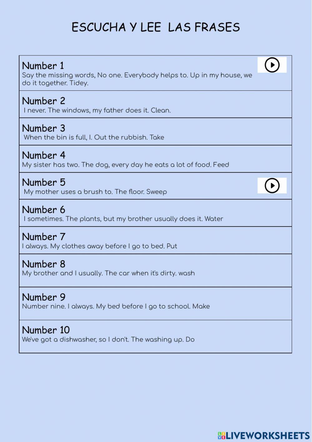 VOCABULARIO QUITZ 6 Tiger Time