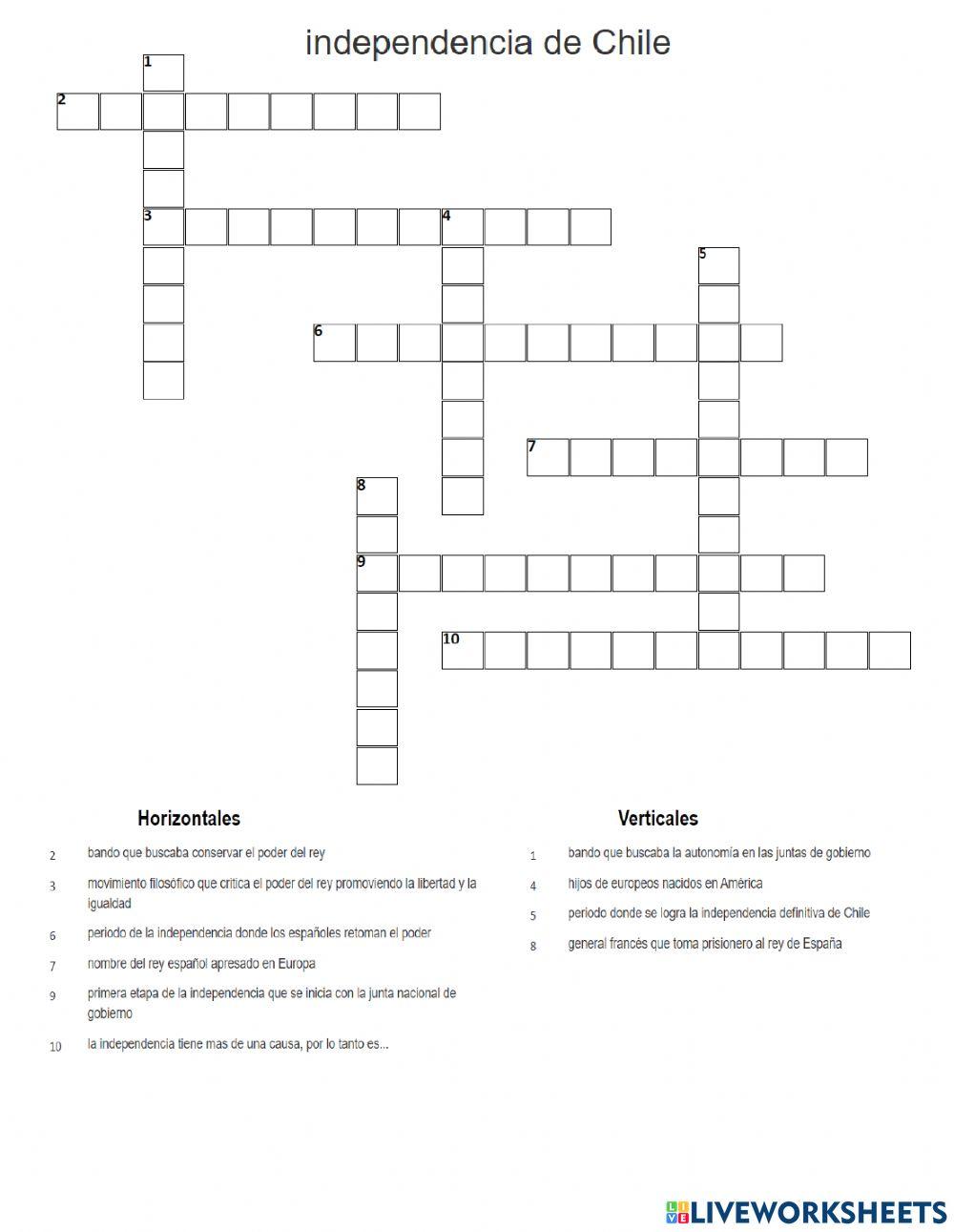 Crucigrama independenca