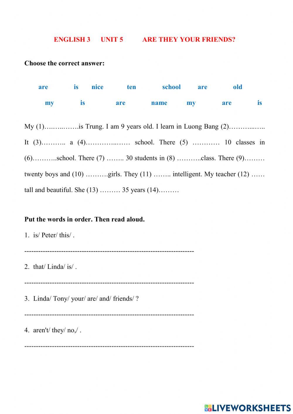 English 3 Unit 5 Are they your friends