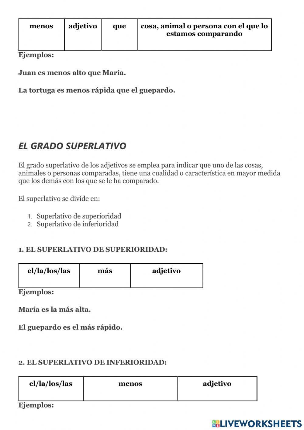 Ejercicios comparativo y superlativo adjetivos