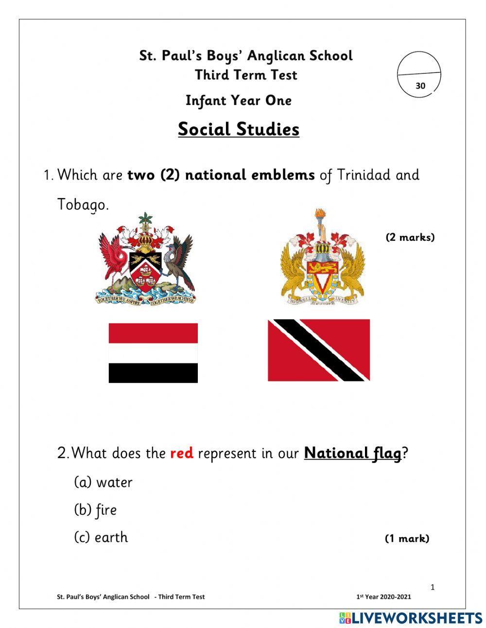 Social Studies End of Term Test Term 3- 2021