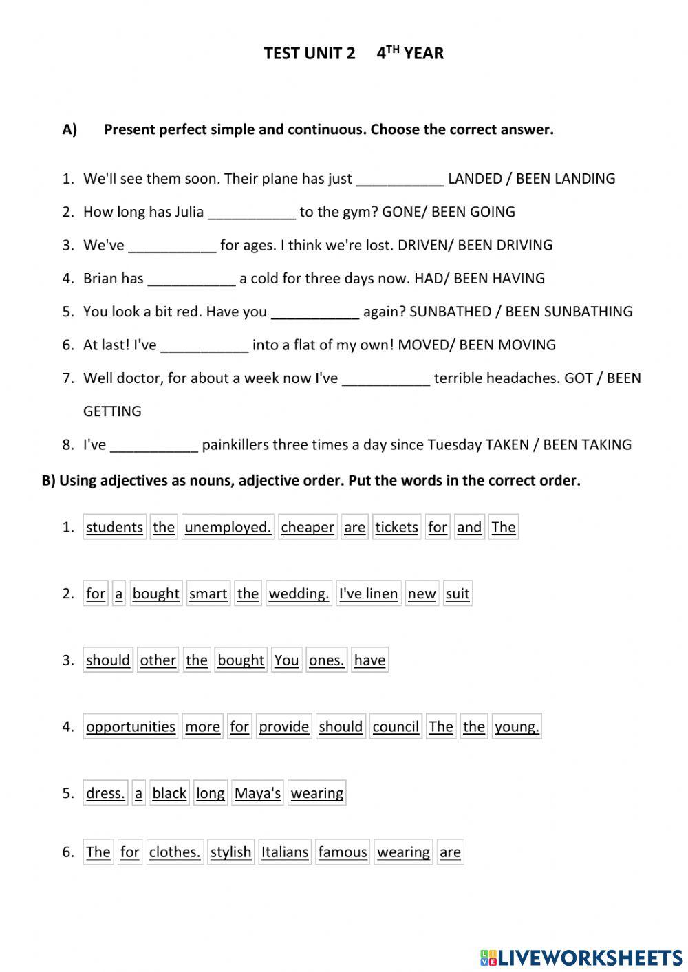 TEST UNIT 2 - 4th YEAR ADULTS