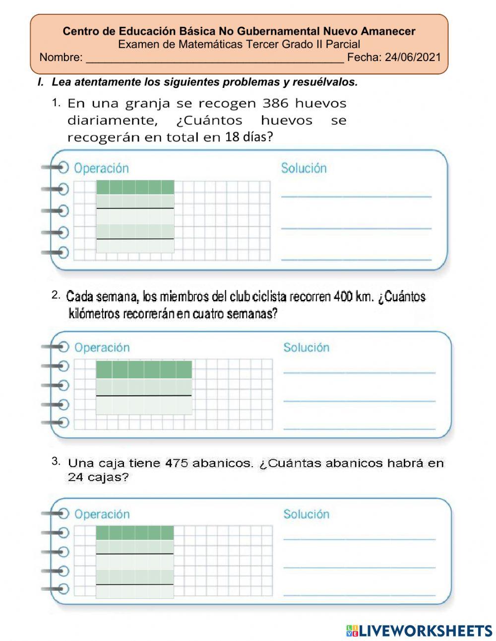 Examen Matematicas II Parcial 3ro