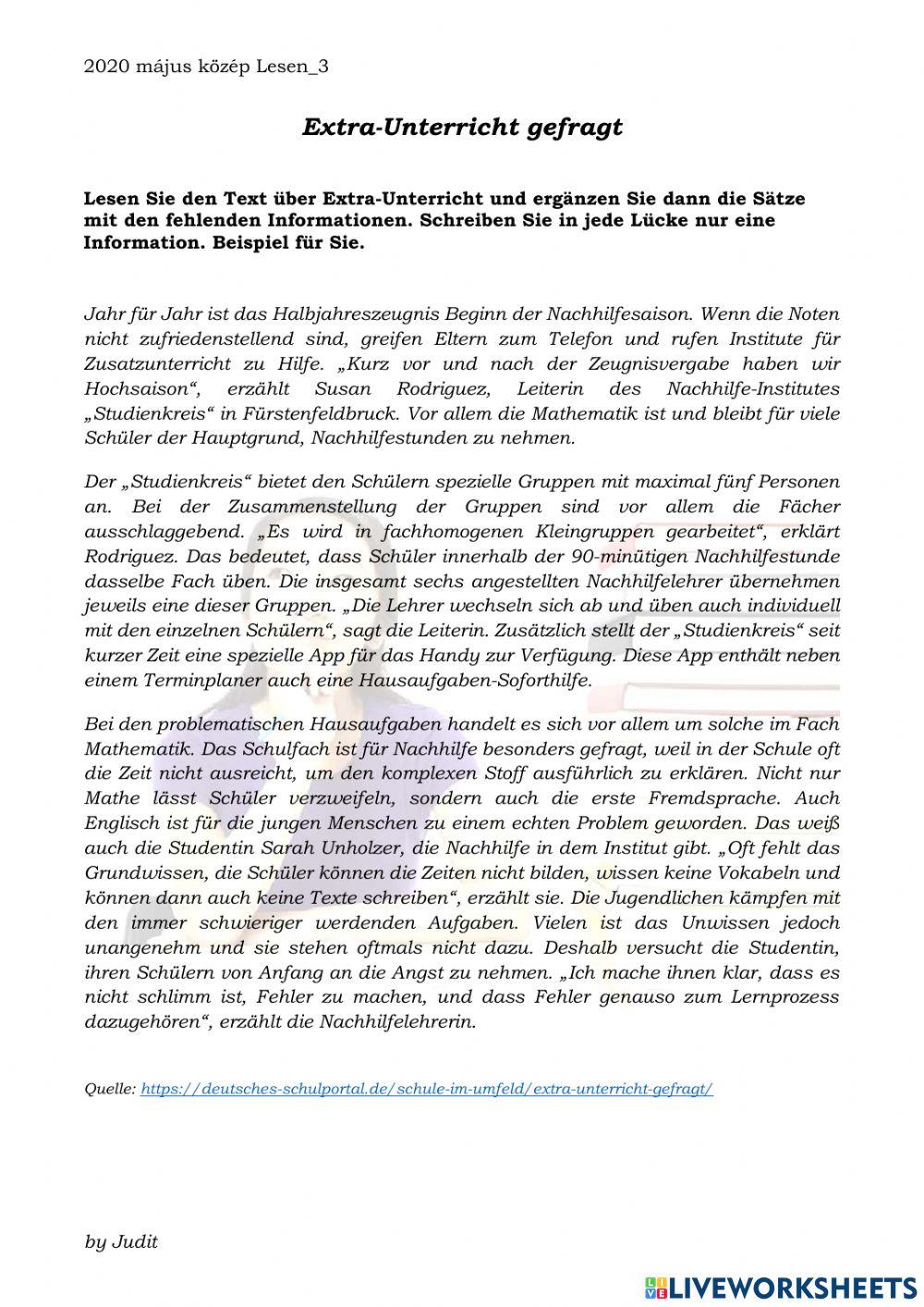 Extra-Unterricht gefragt