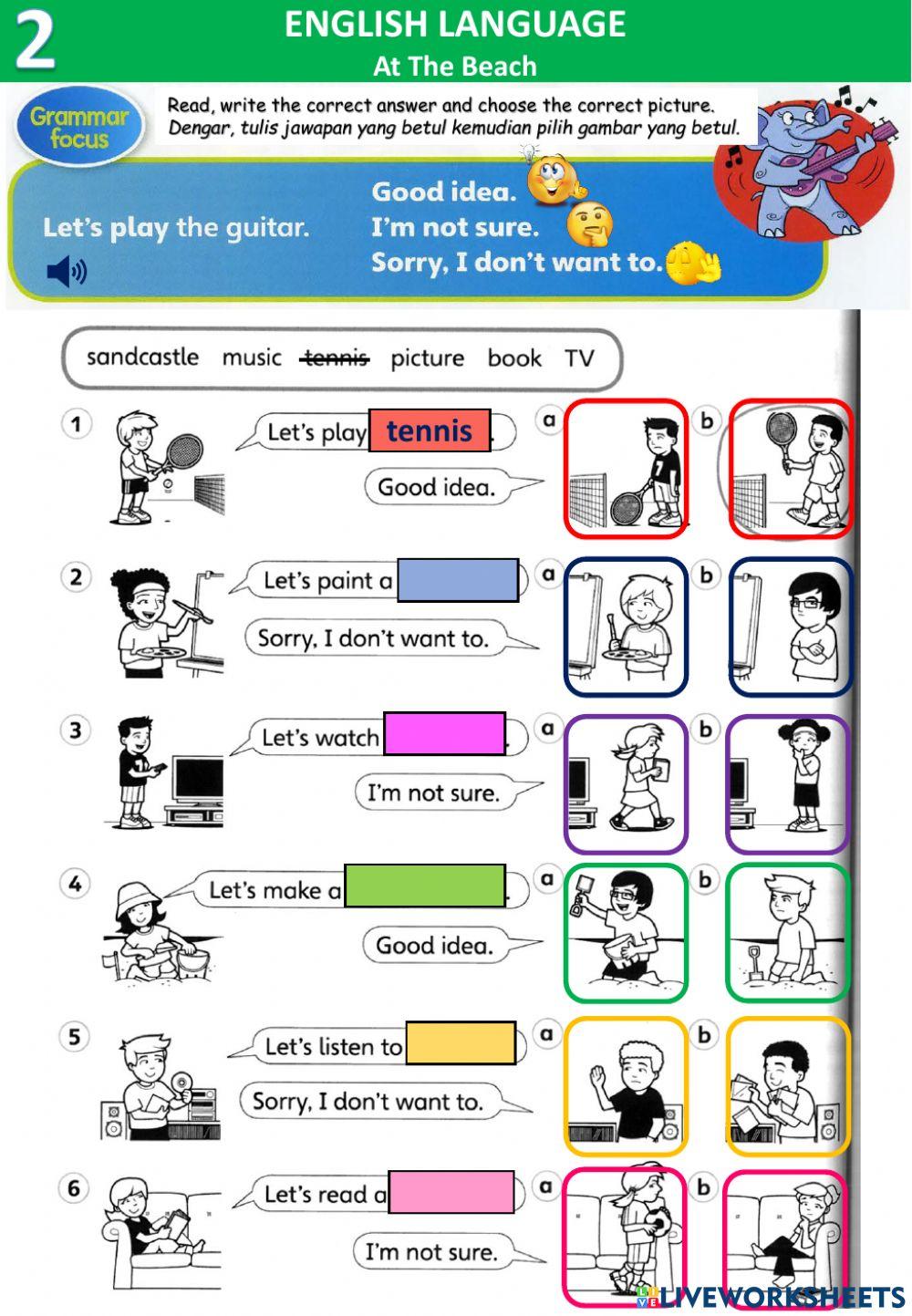 At the beach -sing -grammar suggestions