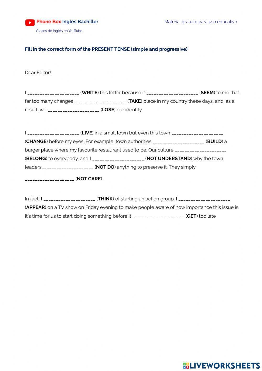 1ºBachiller-Presente Simple y Continuo.ejercicio.3