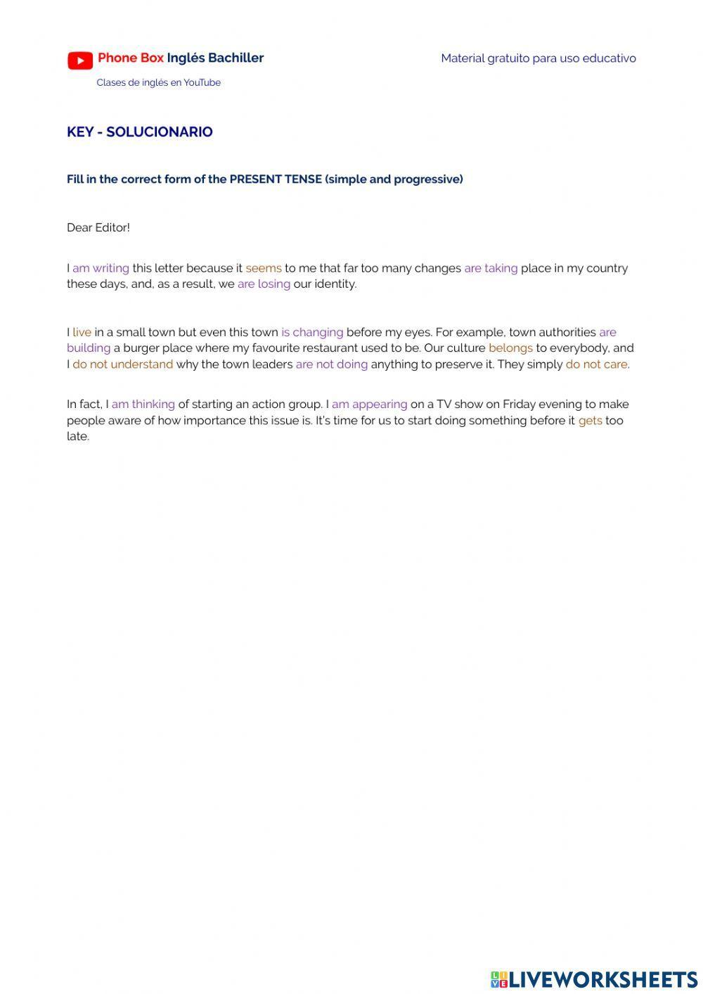 1ºBachiller-Presente Simple y Continuo.ejercicio.3