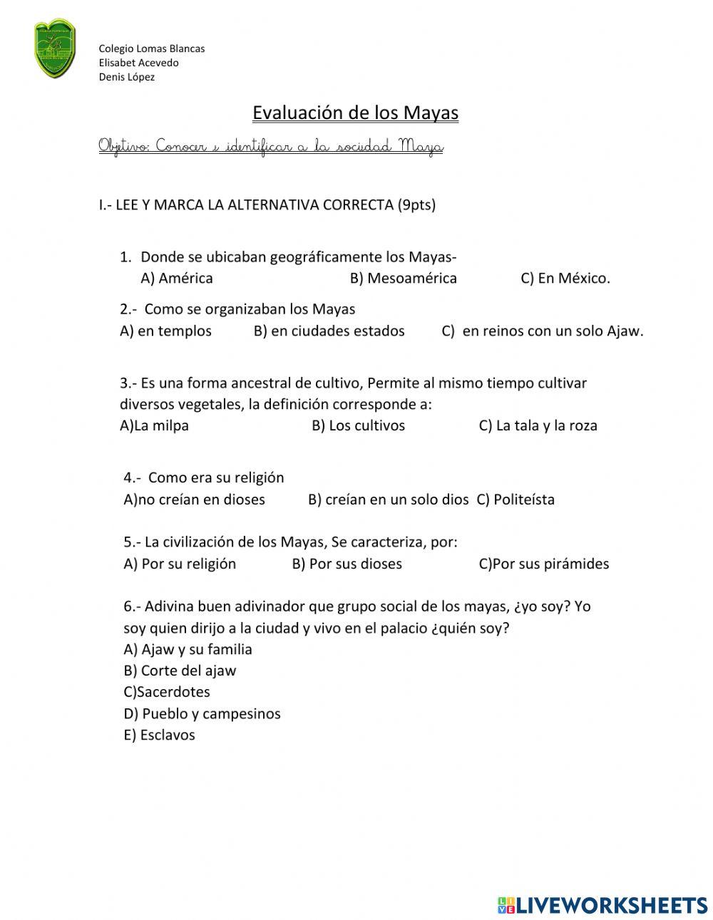 Evaluacion de los Mayas