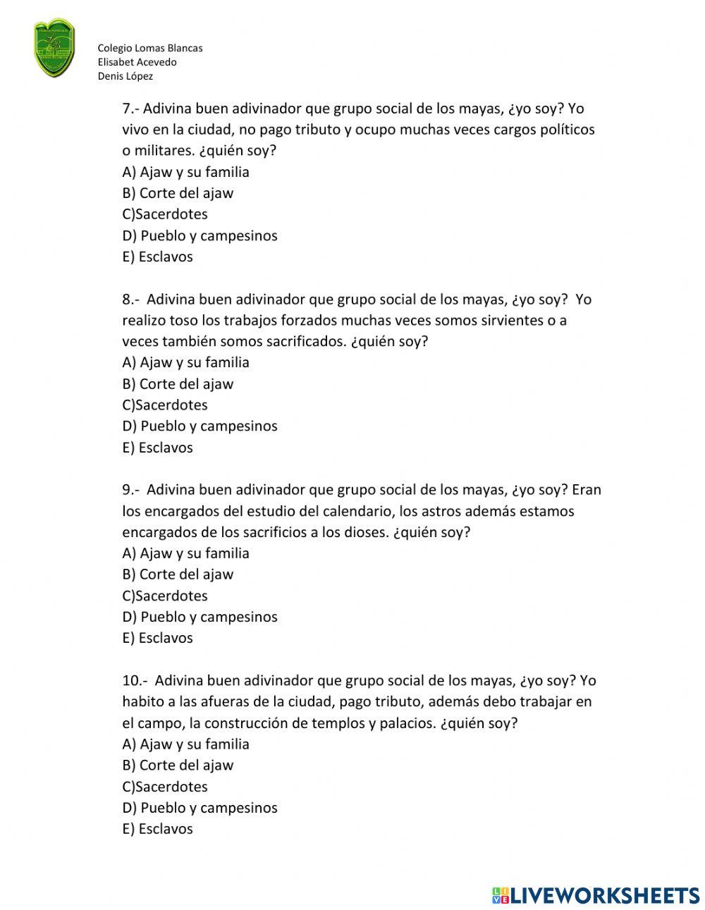 Evaluacion de los Mayas