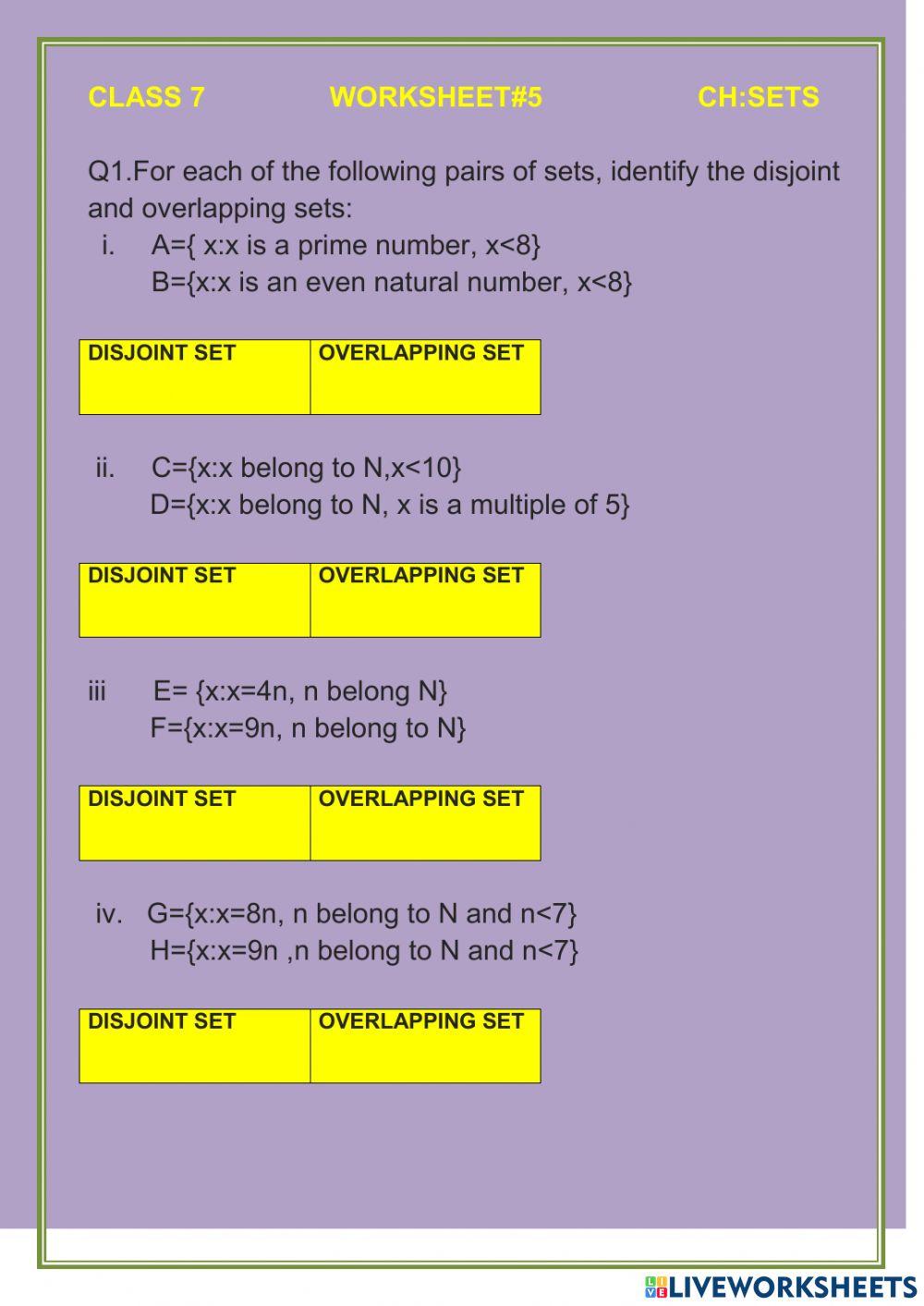 Maths worksheet          ch- sets