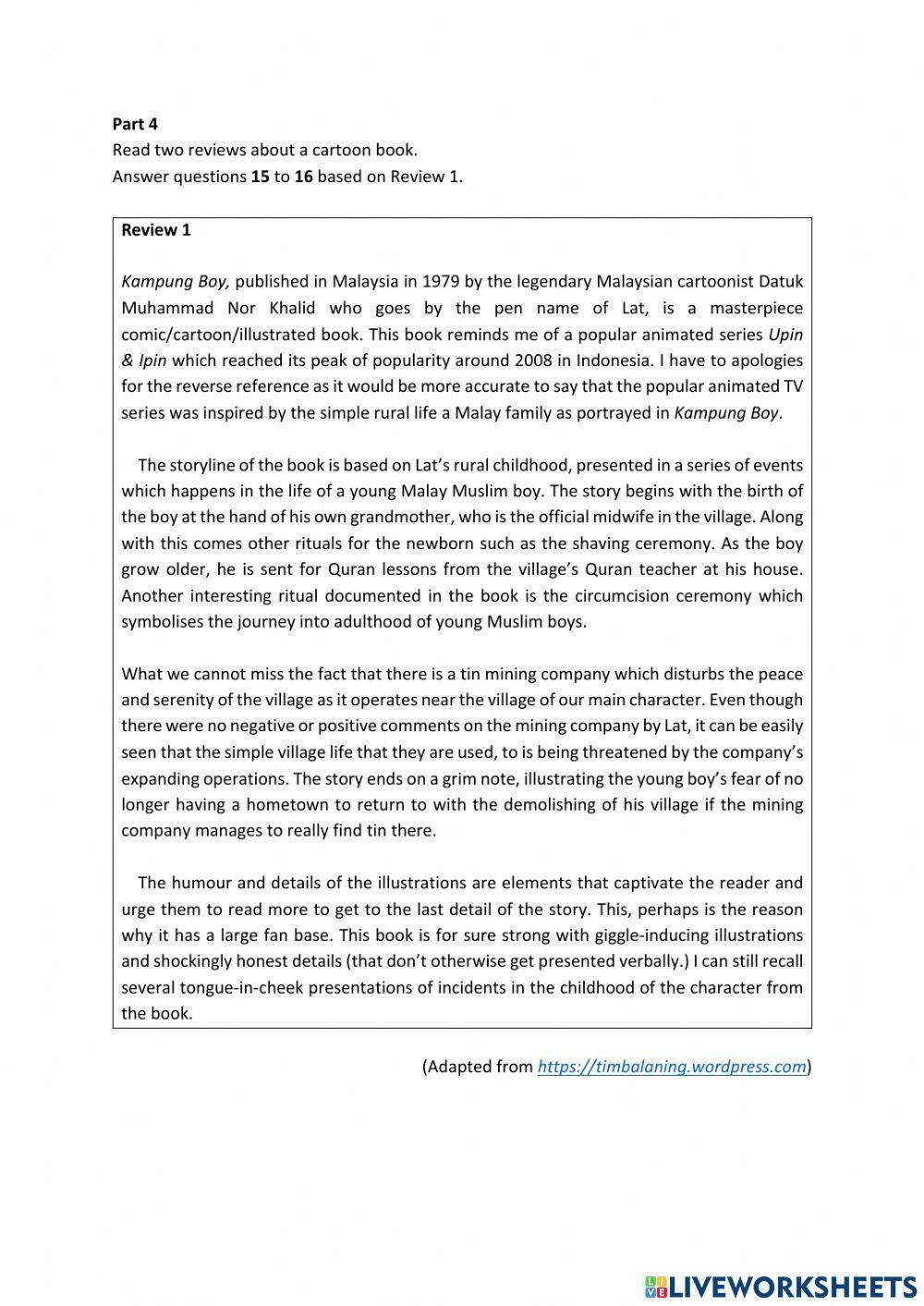 MUET-CEFR Reading Set 1 (Part 1 to Part 5)