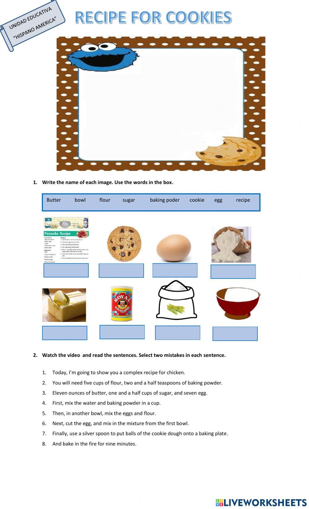 Recipe for cookies 1117807 mayitac liveworksheets