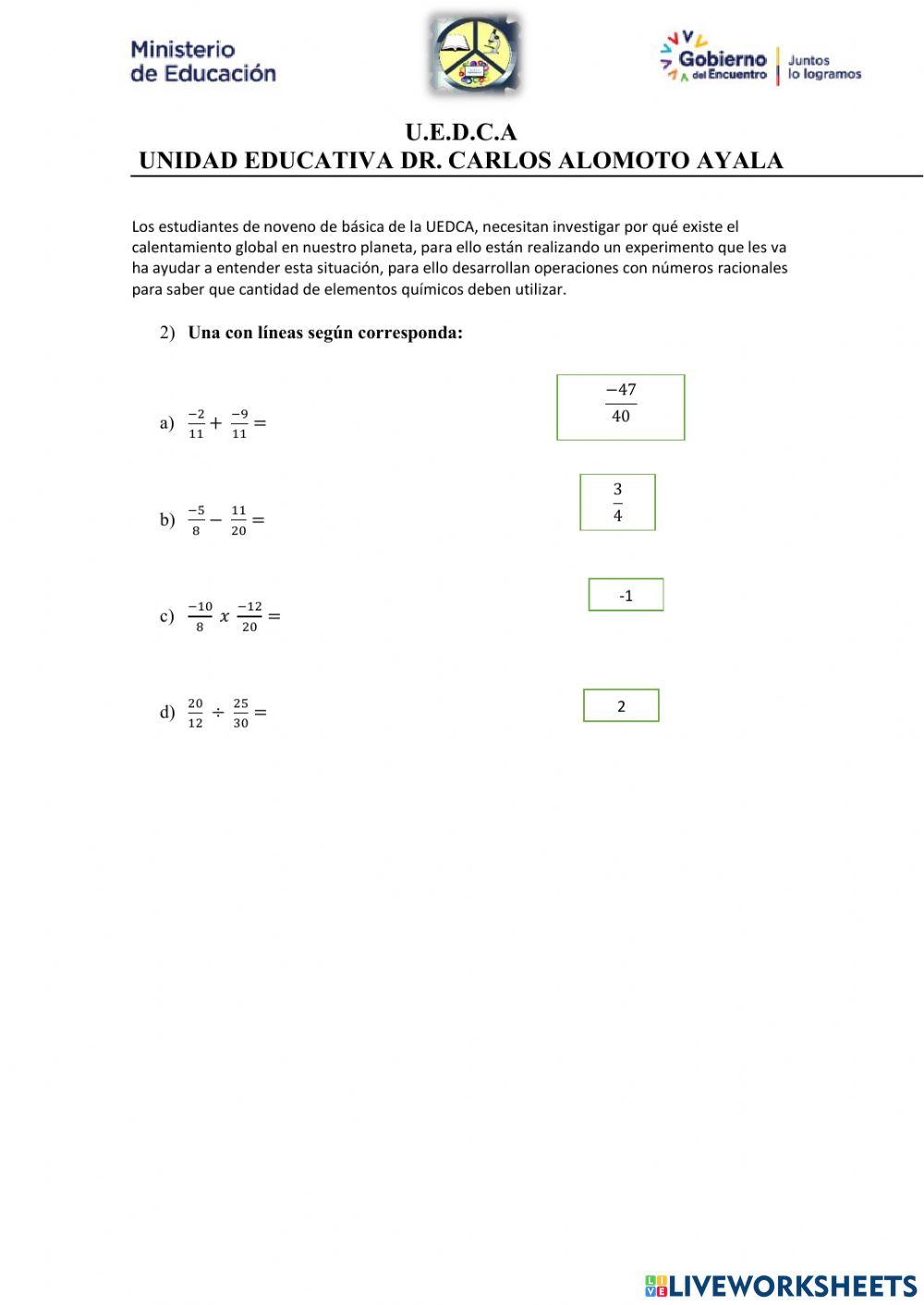 Operaciones nùmeros racionales