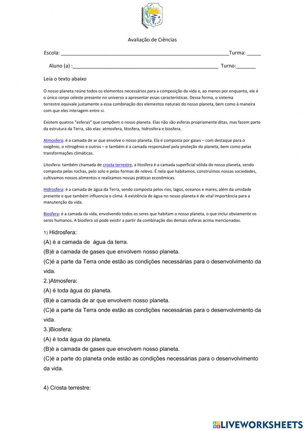 Avaliação de ciências