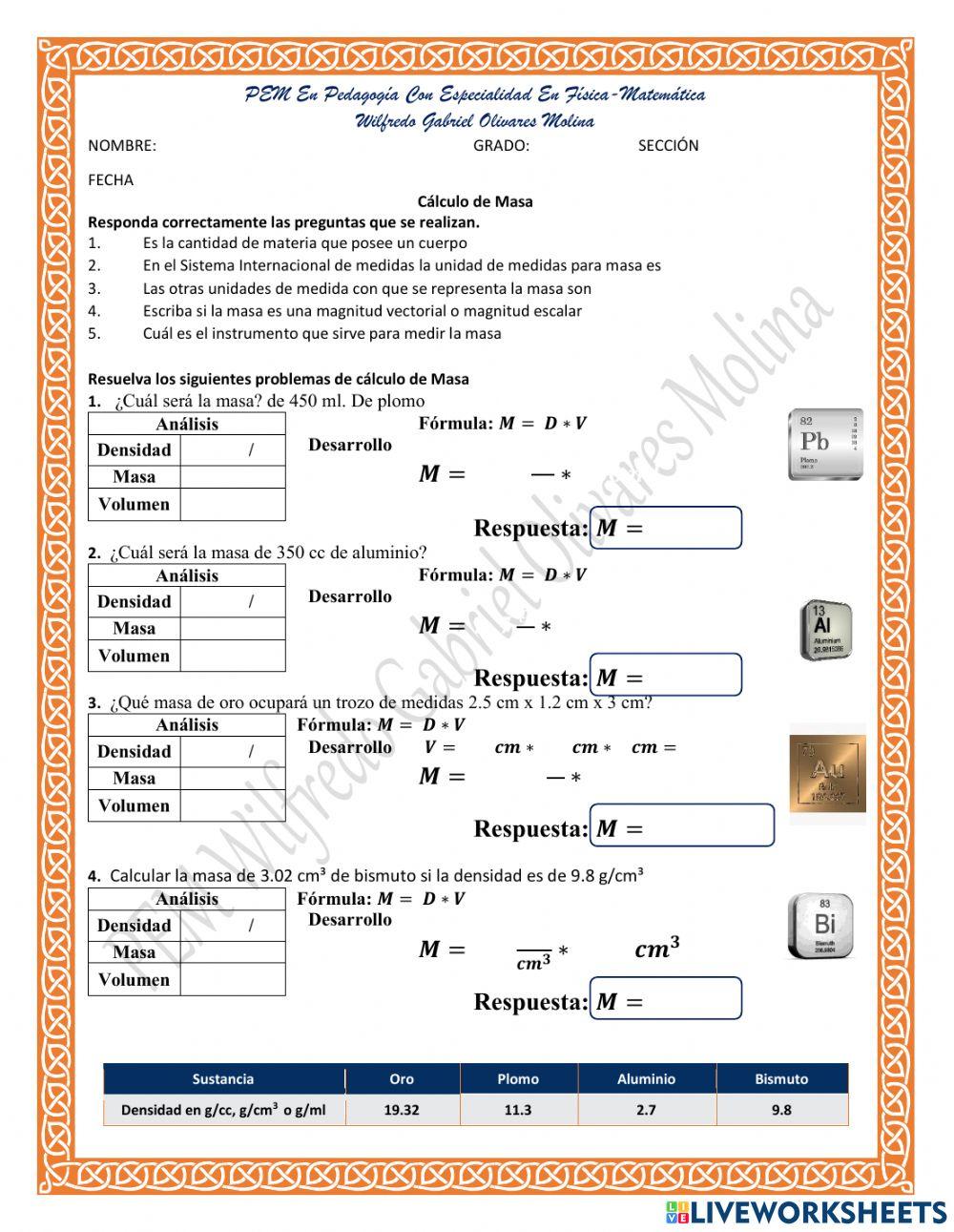 Cálculo de Masa Cálculo de Masa
