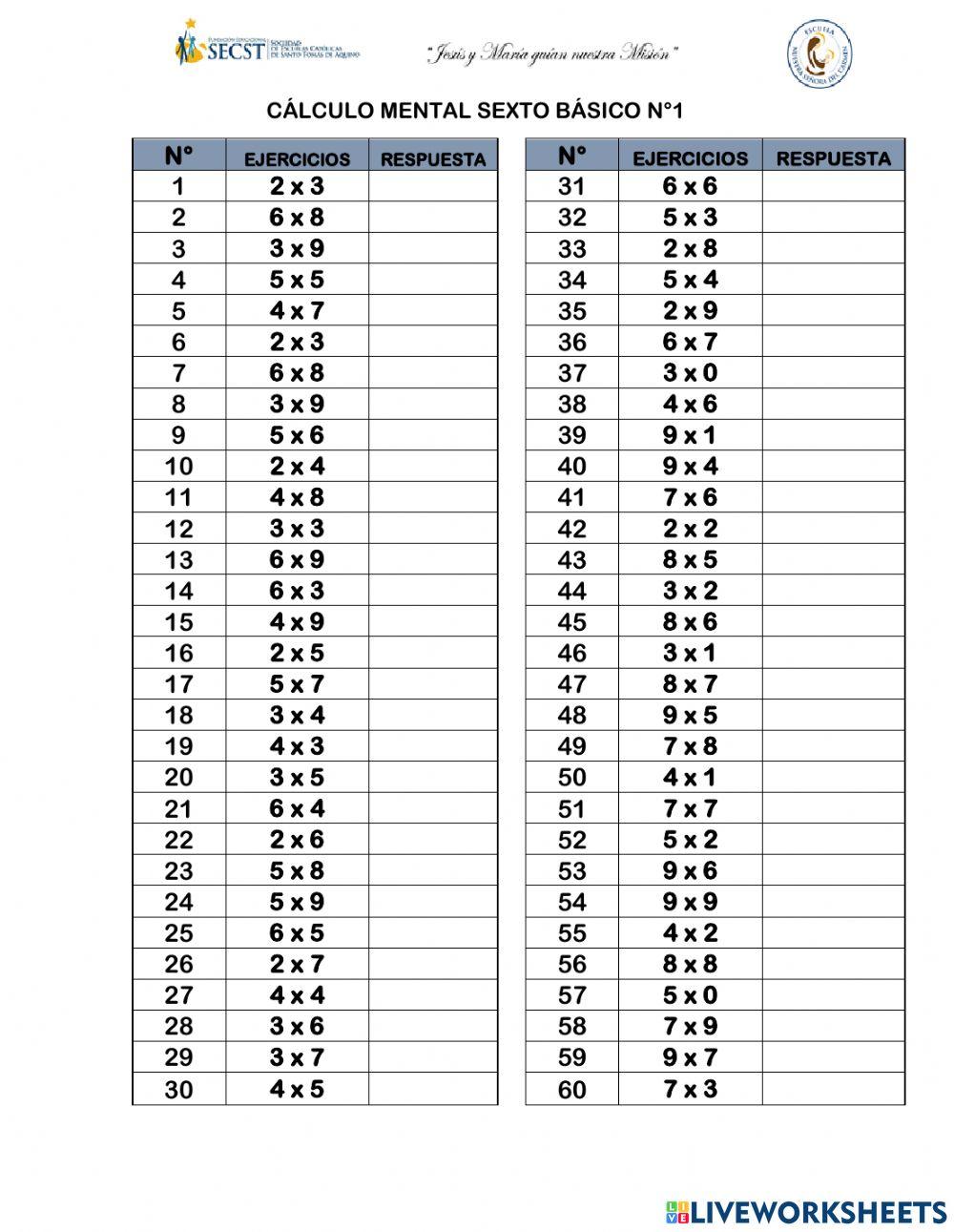 Cálculo mental sexto básico 1