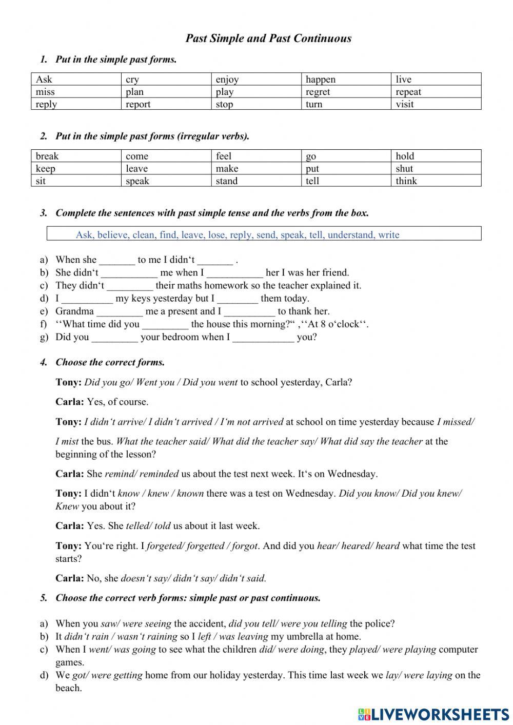 Užduočių bankas: Past Simple and Past Continuous