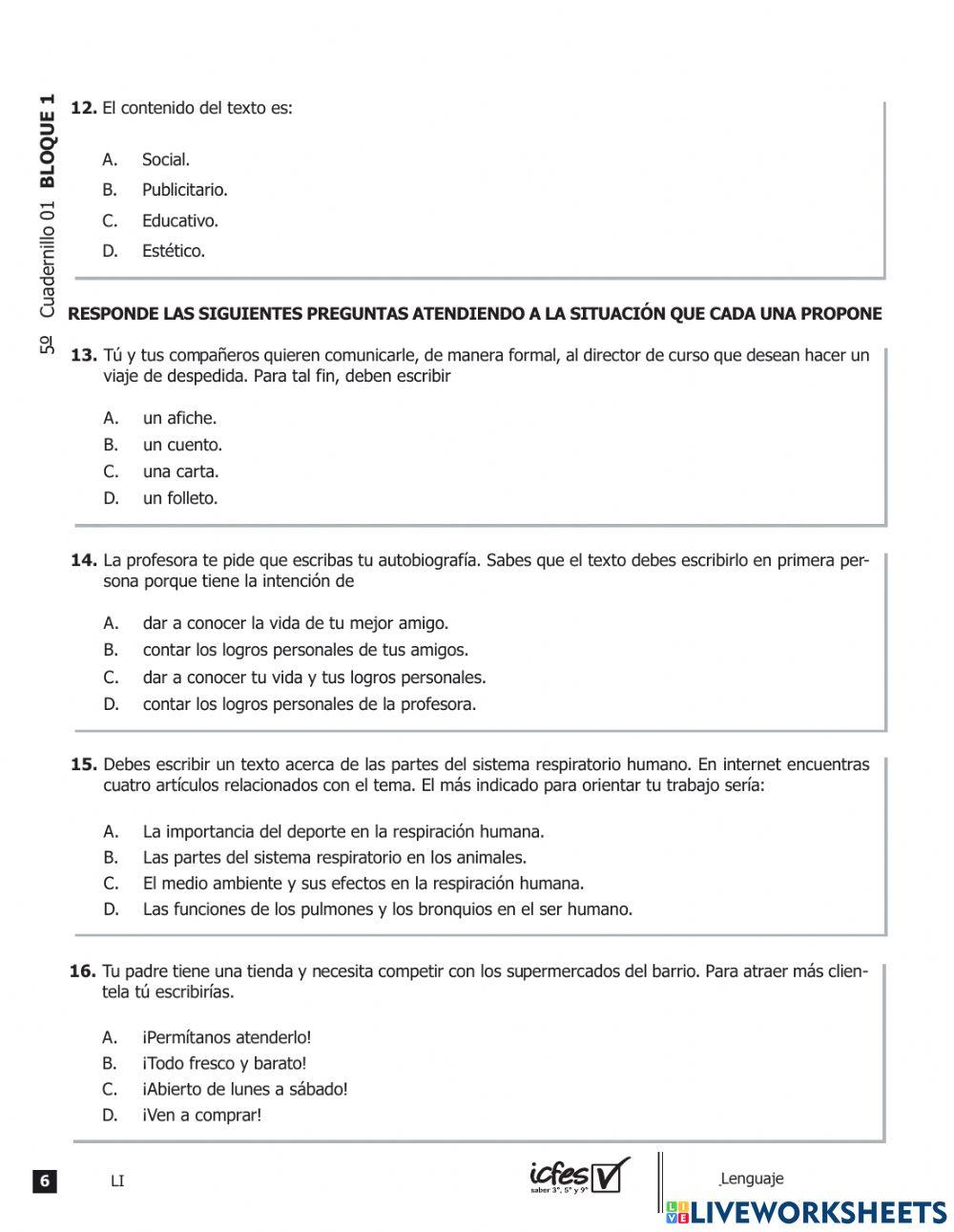 Prueba Icfes Lenguaje P1-5-2013