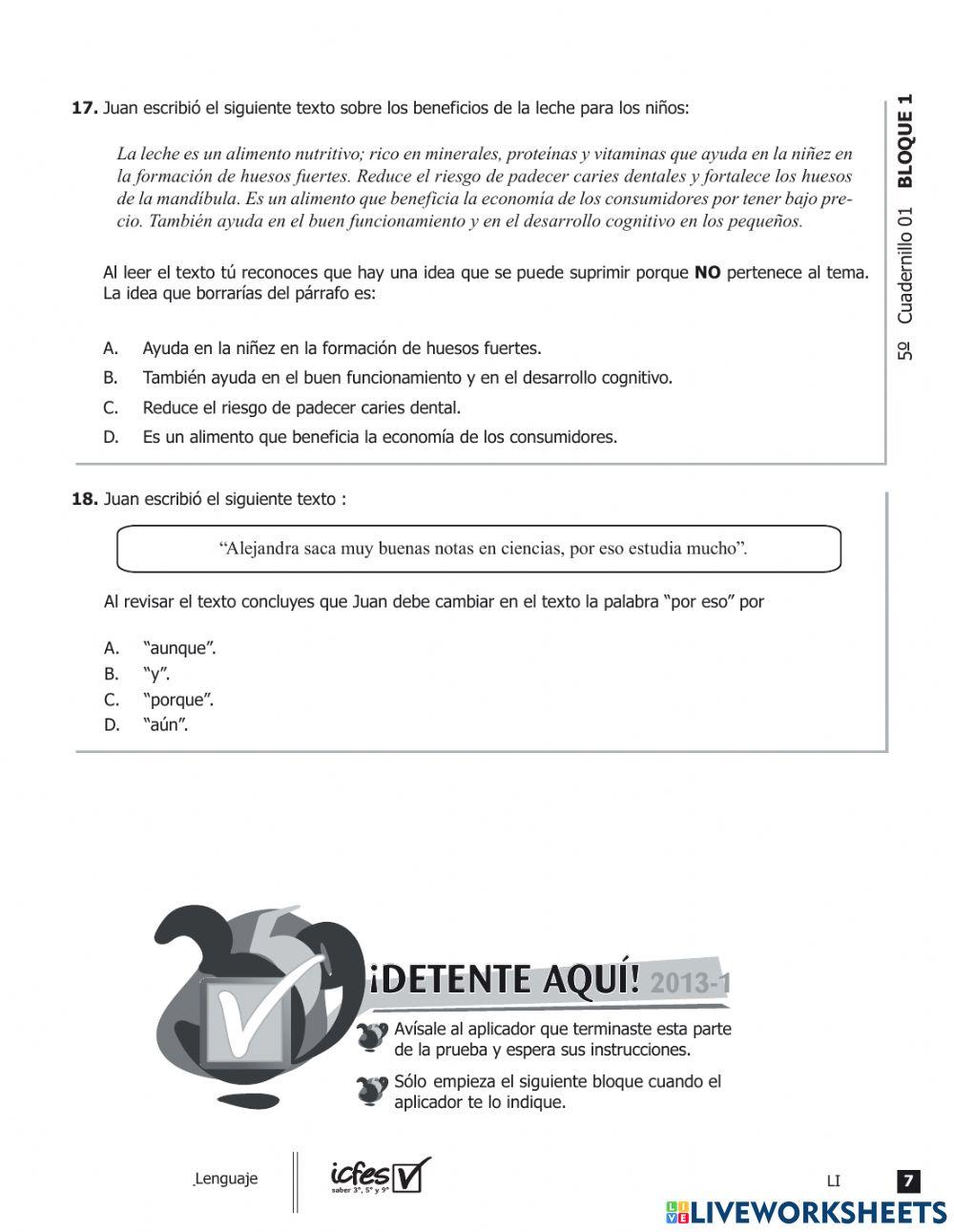 Prueba Icfes Lenguaje P1-5-2013