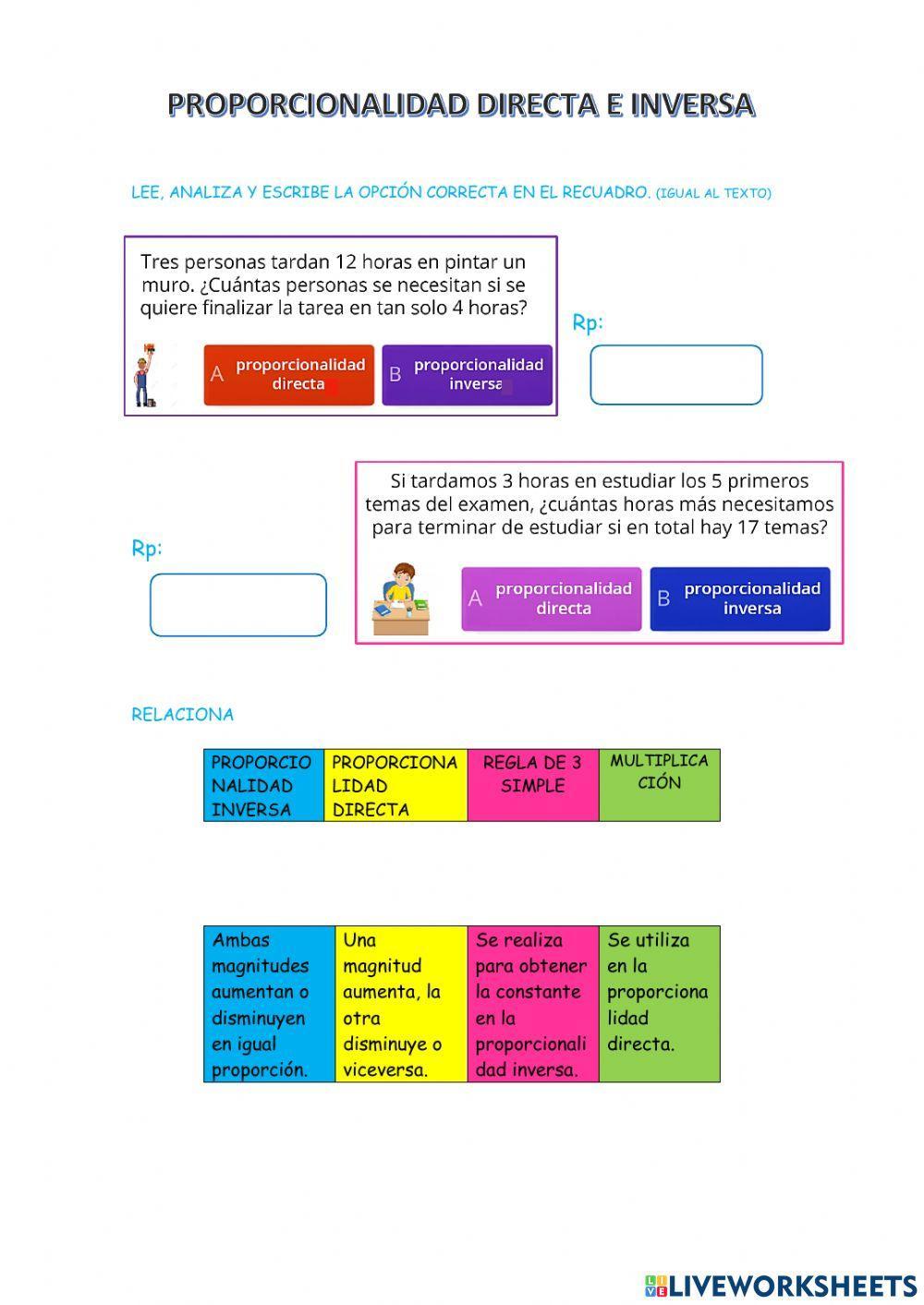 Proporcionalidad directa o inversa