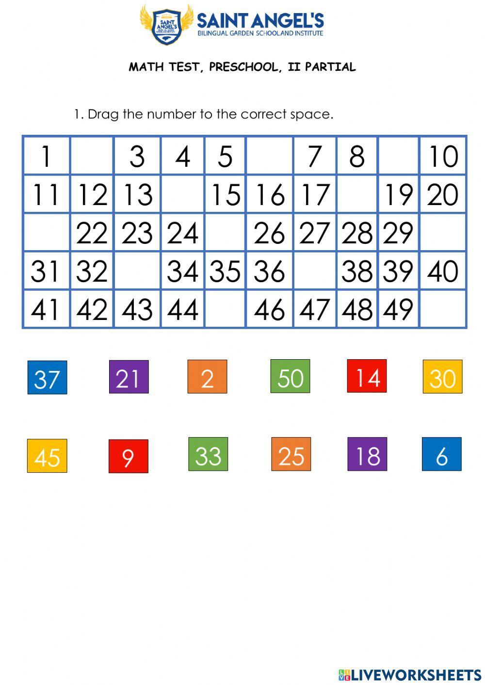 Numbers from 1 to 50