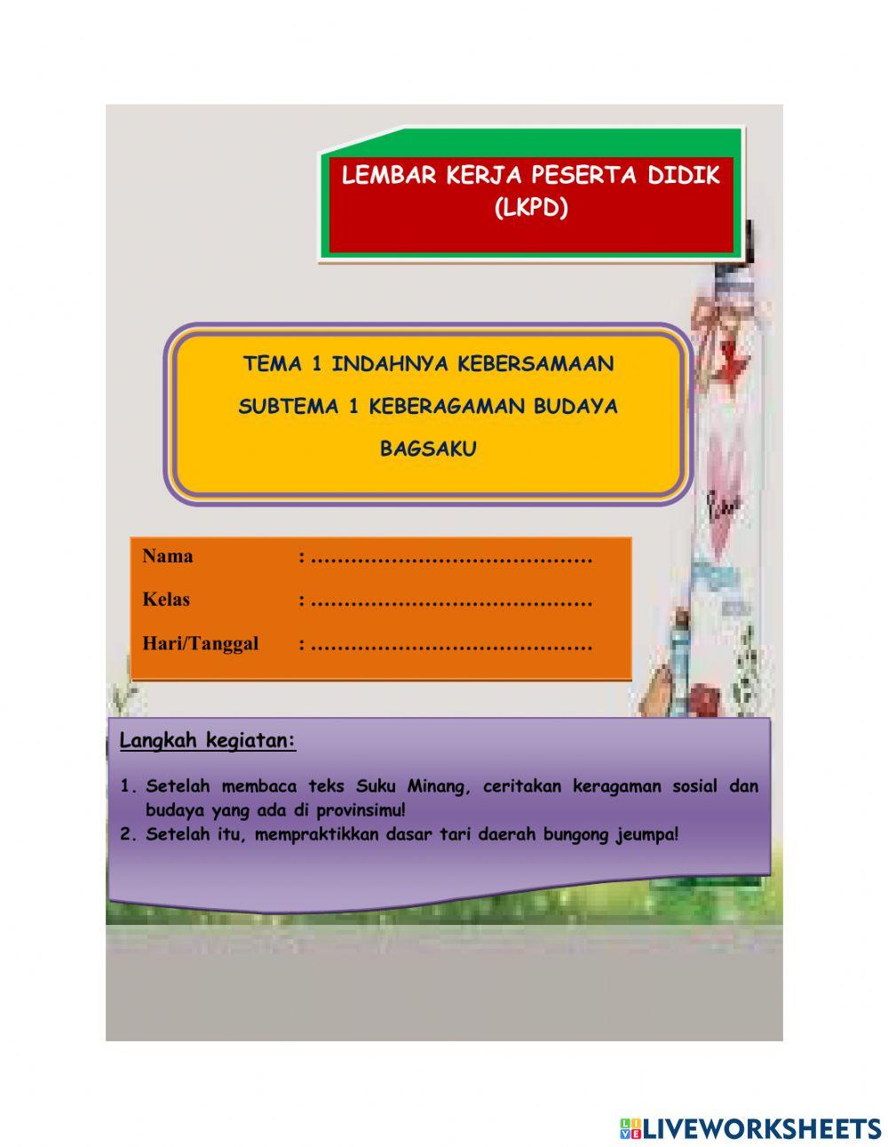 LKPD Kelas IV tema 1, subtema 1, PB 5