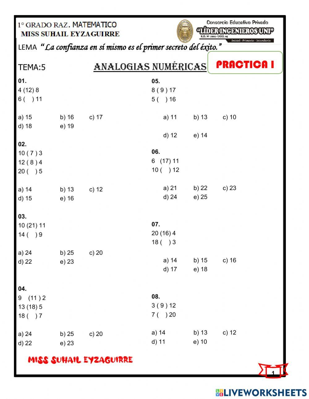 Practica i analogias numericas