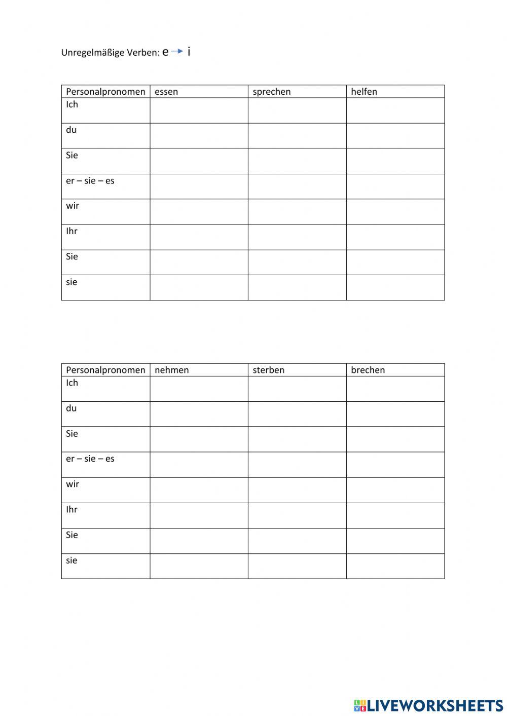 Unregelmäßige Verben