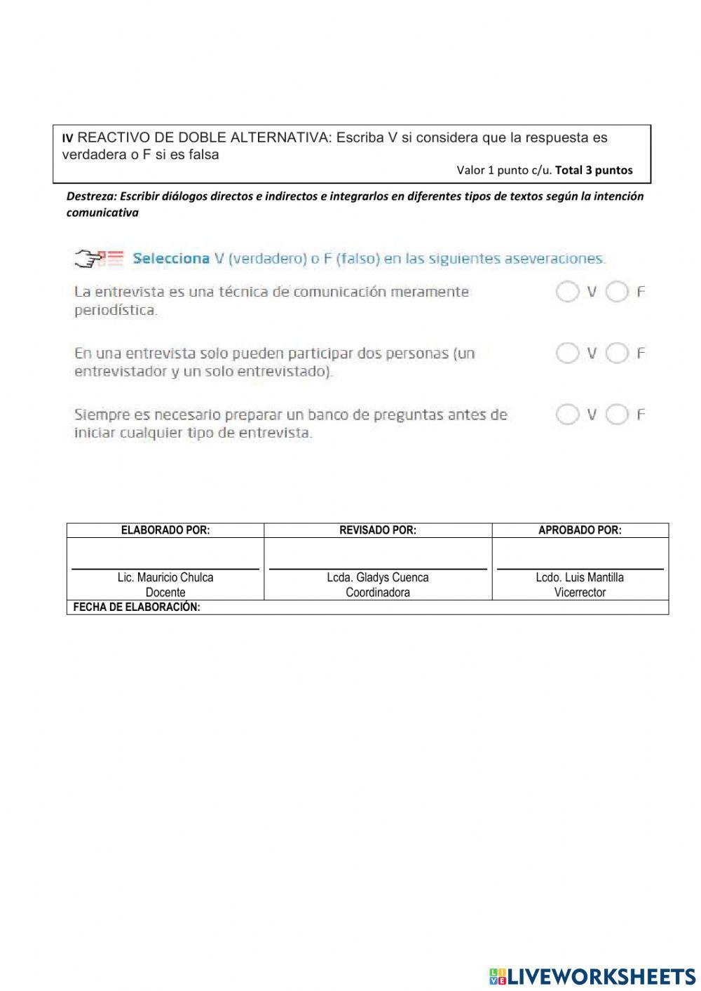 Taller lengua decimo segundo quimestre worksheet | Live Worksheets