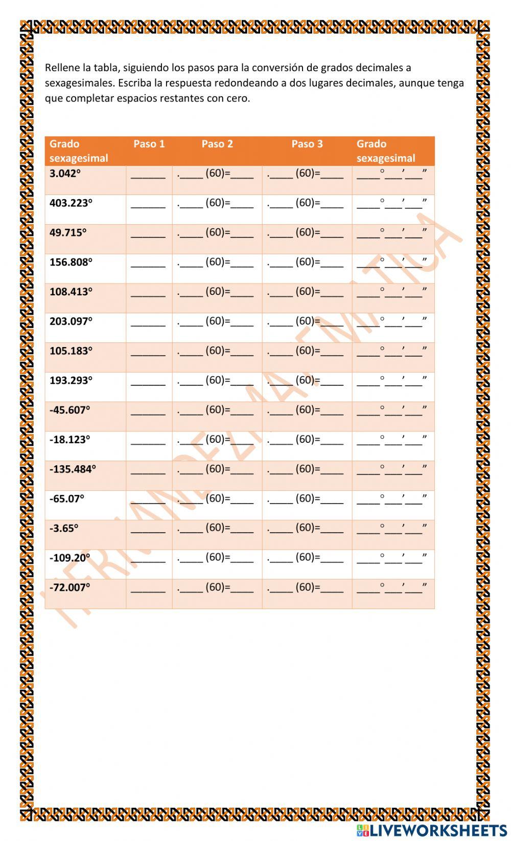 TRIG 1.C.1.b Medidas en grados: Cambiar de grados decimales a grados, minutos y segundos (grados sexagesimales).