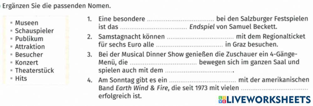 Veranstaltungen Wortschatz Veranstaltungen Wortschatz