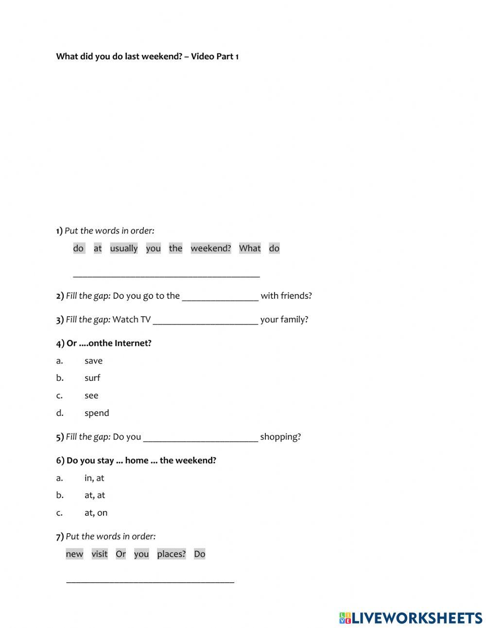 Past Simple - What did you do last weekend? Video