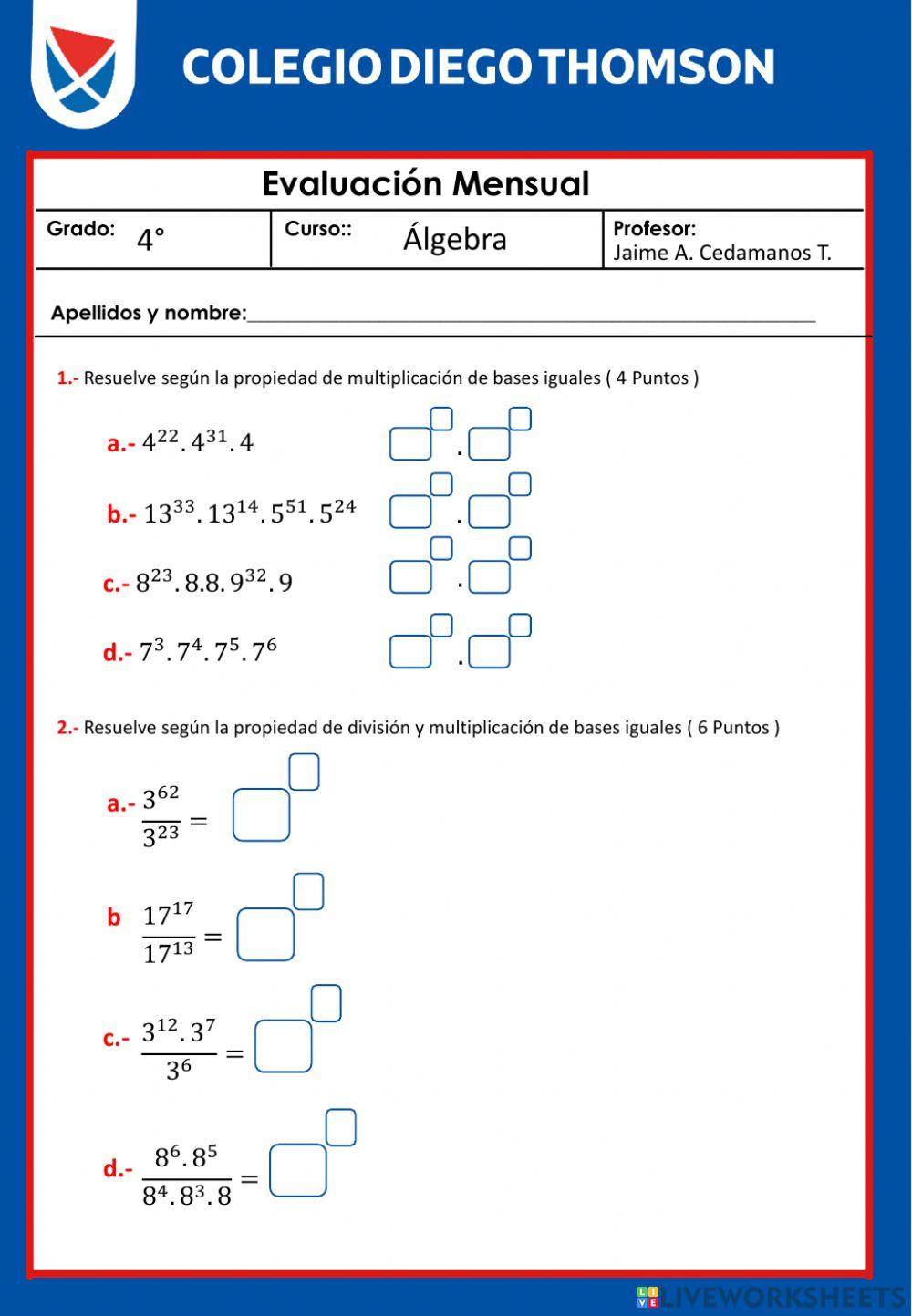 Examen junio 4to Álgebra