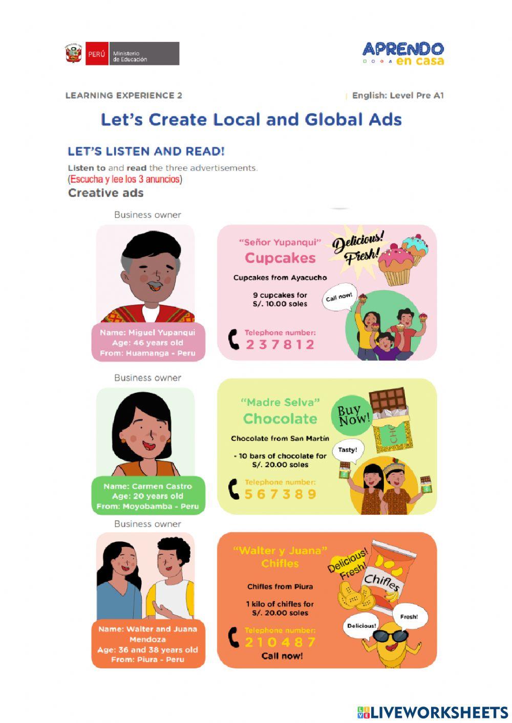 Let's Create Local and Global Ads- Level  Pre A1