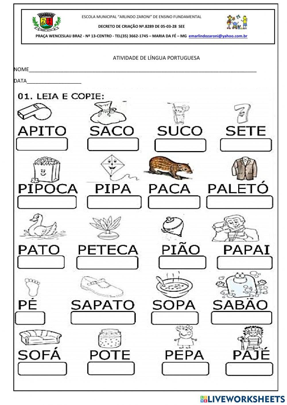 Atividade de língua portuguesa